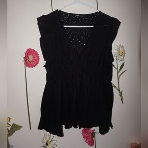Women's Black Eyelet Top -Shein